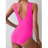 imageEomenie Womens One Piece Swimsuit Slimming Tummy Control Bathing Suit Wide Straps Plunge V Neck SwimwearHot Pink
