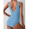 imageEomenie Womens One Piece Swimsuit Slimming Tummy Control Bathing Suit Wide Straps Plunge V Neck SwimwearLight Blue