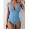 imageEomenie Womens One Piece Swimsuit Slimming Tummy Control Bathing Suit Wide Straps Plunge V Neck SwimwearLight Blue