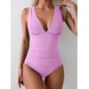 imageEomenie Womens One Piece Swimsuit Slimming Tummy Control Bathing Suit Wide Straps Plunge V Neck SwimwearLight Purple