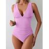 imageEomenie Womens One Piece Swimsuit Slimming Tummy Control Bathing Suit Wide Straps Plunge V Neck SwimwearLight Purple