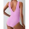 imageEomenie Womens One Piece Swimsuit Slimming Tummy Control Bathing Suit Wide Straps Plunge V Neck SwimwearLight Purple