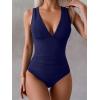 imageEomenie Womens One Piece Swimsuit Slimming Tummy Control Bathing Suit Wide Straps Plunge V Neck SwimwearNavy Blue
