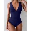 imageEomenie Womens One Piece Swimsuit Slimming Tummy Control Bathing Suit Wide Straps Plunge V Neck SwimwearNavy Blue