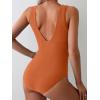 imageEomenie Womens One Piece Swimsuit Slimming Tummy Control Bathing Suit Wide Straps Plunge V Neck SwimwearOrange Ribbed