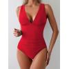 imageEomenie Womens One Piece Swimsuit Slimming Tummy Control Bathing Suit Wide Straps Plunge V Neck SwimwearRed