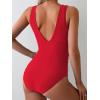 imageEomenie Womens One Piece Swimsuit Slimming Tummy Control Bathing Suit Wide Straps Plunge V Neck SwimwearRed