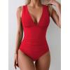 imageEomenie Womens One Piece Swimsuit Slimming Tummy Control Bathing Suit Wide Straps Plunge V Neck SwimwearRed