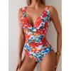 imageEomenie Womens One Piece Swimsuit Slimming Tummy Control Bathing Suit Wide Straps Plunge V Neck SwimwearRed Floral Print