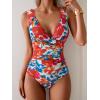 imageEomenie Womens One Piece Swimsuit Slimming Tummy Control Bathing Suit Wide Straps Plunge V Neck SwimwearRed Floral Print