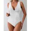imageEomenie Womens One Piece Swimsuit Slimming Tummy Control Bathing Suit Wide Straps Plunge V Neck SwimwearWhiteribbed