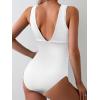 imageEomenie Womens One Piece Swimsuit Slimming Tummy Control Bathing Suit Wide Straps Plunge V Neck SwimwearWhiteribbed