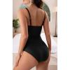 imageEomenie Womens One Piece Tummy Control Swimsuits Slimming Bathing Suit Support Full Coverage Square Neck SwimwearBlack
