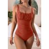 imageEomenie Womens One Piece Tummy Control Swimsuits Slimming Bathing Suit Support Full Coverage Square Neck SwimwearBrown