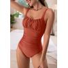 imageEomenie Womens One Piece Tummy Control Swimsuits Slimming Bathing Suit Support Full Coverage Square Neck SwimwearBrown