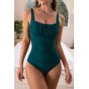 imageEomenie Womens One Piece Tummy Control Swimsuits Slimming Bathing Suit Support Full Coverage Square Neck SwimwearDark Green
