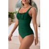 imageEomenie Womens One Piece Tummy Control Swimsuits Slimming Bathing Suit Support Full Coverage Square Neck SwimwearGreen
