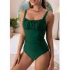imageEomenie Womens One Piece Tummy Control Swimsuits Slimming Bathing Suit Support Full Coverage Square Neck SwimwearGreen