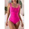 imageEomenie Womens One Piece Tummy Control Swimsuits Slimming Bathing Suit Support Full Coverage Square Neck SwimwearHot Pink