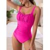 imageEomenie Womens One Piece Tummy Control Swimsuits Slimming Bathing Suit Support Full Coverage Square Neck SwimwearHot Pink