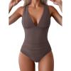 imageEomenie Womens One Piece Swimsuit Slimming Tummy Control Bathing Suit Wide Straps Plunge V Neck SwimwearCafe Brown