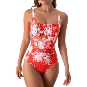 imageEomenie Womens One Piece Tummy Control Swimsuits Slimming Bathing Suit Support Full Coverage Square Neck SwimwearPattern04