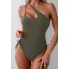 imageEomenie Womens One Piece One Shoulder Swimsuit with Drawstring Tummy Control Bathing Suit Sexy High Cut Swim SuitsArmy Green