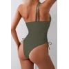 imageEomenie Womens One Piece One Shoulder Swimsuit with Drawstring Tummy Control Bathing Suit Sexy High Cut Swim SuitsArmy Green