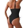 imageEomenie Womens One Piece One Shoulder Swimsuit with Drawstring Tummy Control Bathing Suit Sexy High Cut Swim SuitsBlack