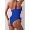 imageEomenie Womens One Piece One Shoulder Swimsuit with Drawstring Tummy Control Bathing Suit Sexy High Cut Swim SuitsBlue