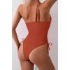 imageEomenie Womens One Piece One Shoulder Swimsuit with Drawstring Tummy Control Bathing Suit Sexy High Cut Swim SuitsBrown