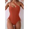 imageEomenie Womens One Piece One Shoulder Swimsuit with Drawstring Tummy Control Bathing Suit Sexy High Cut Swim SuitsBrown