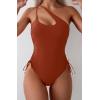imageEomenie Womens One Piece One Shoulder Swimsuit with Drawstring Tummy Control Bathing Suit Sexy High Cut Swim SuitsBurnt Orange