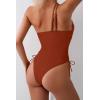 imageEomenie Womens One Piece One Shoulder Swimsuit with Drawstring Tummy Control Bathing Suit Sexy High Cut Swim SuitsBurnt Orange