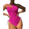 imageEomenie Womens One Piece One Shoulder Swimsuit with Drawstring Tummy Control Bathing Suit Sexy High Cut Swim SuitsHot Pink