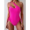 imageEomenie Womens One Piece One Shoulder Swimsuit with Drawstring Tummy Control Bathing Suit Sexy High Cut Swim SuitsHot Pink