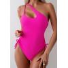 imageEomenie Womens One Piece One Shoulder Swimsuit with Drawstring Tummy Control Bathing Suit Sexy High Cut Swim SuitsHot Pink