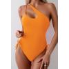imageEomenie Womens One Piece One Shoulder Swimsuit with Drawstring Tummy Control Bathing Suit Sexy High Cut Swim SuitsLight Orange