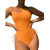 imageEomenie Womens One Piece One Shoulder Swimsuit with Drawstring Tummy Control Bathing Suit Sexy High Cut Swim SuitsLight Orange