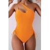 imageEomenie Womens One Piece One Shoulder Swimsuit with Drawstring Tummy Control Bathing Suit Sexy High Cut Swim SuitsLight Orange