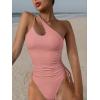 imageEomenie Womens One Piece One Shoulder Swimsuit with Drawstring Tummy Control Bathing Suit Sexy High Cut Swim SuitsLight Pink