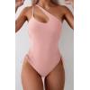 imageEomenie Womens One Piece One Shoulder Swimsuit with Drawstring Tummy Control Bathing Suit Sexy High Cut Swim SuitsLight Pink