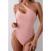 imageEomenie Womens One Piece One Shoulder Swimsuit with Drawstring Tummy Control Bathing Suit Sexy High Cut Swim SuitsLight Pink