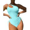 imageEomenie Womens One Piece One Shoulder Swimsuit with Drawstring Tummy Control Bathing Suit Sexy High Cut Swim SuitsMint Green