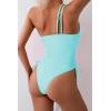 imageEomenie Womens One Piece One Shoulder Swimsuit with Drawstring Tummy Control Bathing Suit Sexy High Cut Swim SuitsMint Green