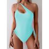 imageEomenie Womens One Piece One Shoulder Swimsuit with Drawstring Tummy Control Bathing Suit Sexy High Cut Swim SuitsMint Green