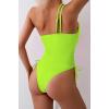 imageEomenie Womens One Piece One Shoulder Swimsuit with Drawstring Tummy Control Bathing Suit Sexy High Cut Swim SuitsNeon Green