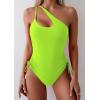 imageEomenie Womens One Piece One Shoulder Swimsuit with Drawstring Tummy Control Bathing Suit Sexy High Cut Swim SuitsNeon Green