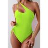 imageEomenie Womens One Piece One Shoulder Swimsuit with Drawstring Tummy Control Bathing Suit Sexy High Cut Swim SuitsNeon Green