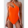imageEomenie Womens One Piece One Shoulder Swimsuit with Drawstring Tummy Control Bathing Suit Sexy High Cut Swim SuitsNeon Orange